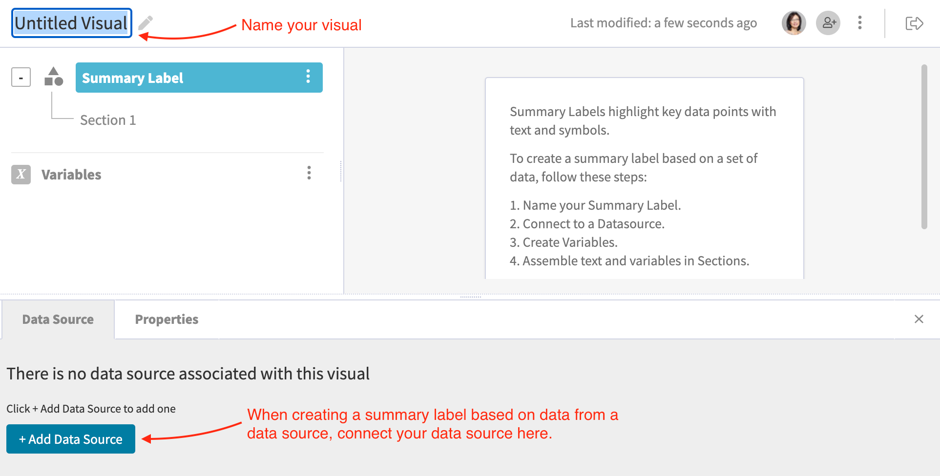 Create a Summary Label Visual Envisio